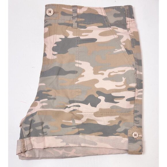 Sanctuary Womens Tan Camo Lightweight Pockets Chino Cuffed Hem Shorts Sz M New - Picture 5 of 8